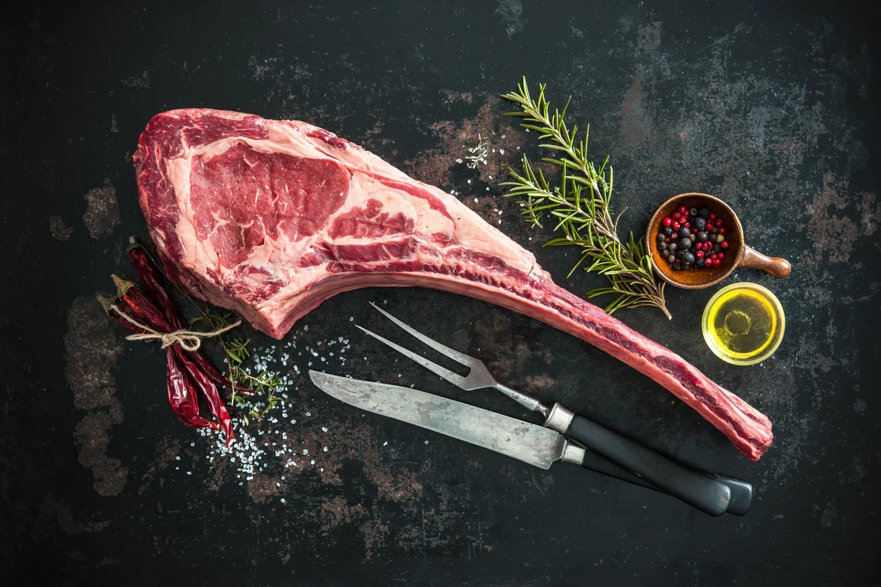 Raw Meat With Knife and Spices.